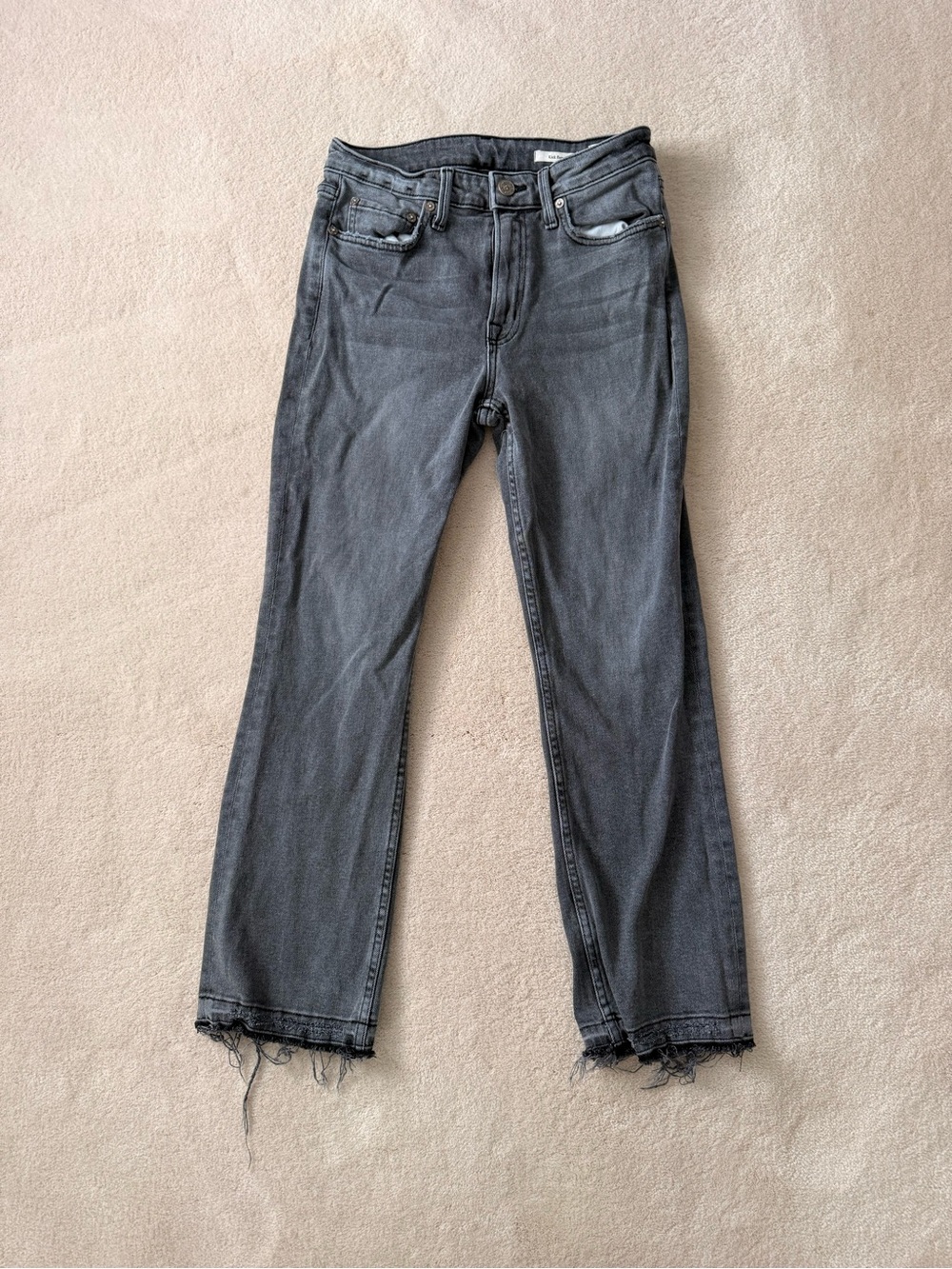 Women's Grey Cropped Straight Jeans with Raw Hem